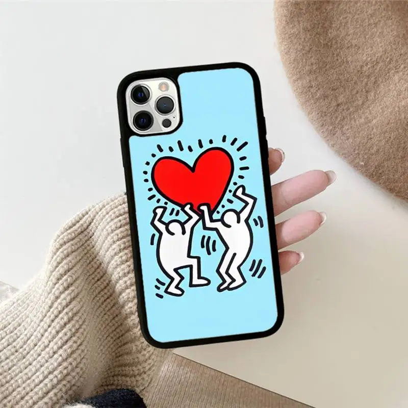 Keithes-Hharing Phone Case Silicone PC+TPU Case for iPhone 11 12 13 Pro Max 8 7 6 Plus X SE XR Hard Fundas