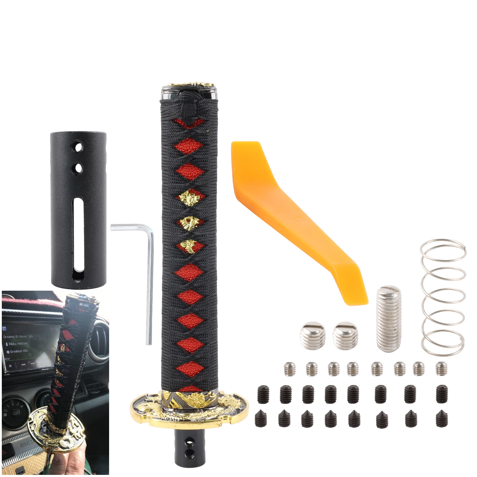 

Кожаные ручки переключения передач в стиле самурайского меча 15 и 20 см для автоматических трансмиссий, подходят для коробки передач с замком/кнопкой.