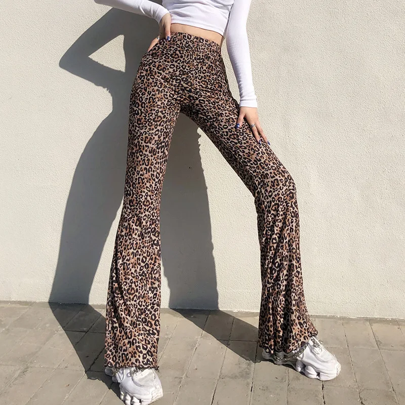 

Sexy Leopard Print Flare Pants Cyber Y2k 90s E-girl High Waist Long Pants Wild Fashion Vintage Outfits Streetwear pantalon cargo