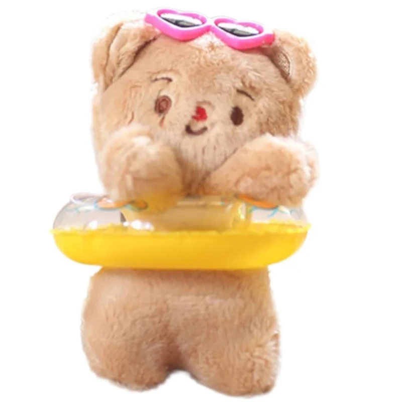 Очаровательный желтый медведь плавающее кольцо кулон брелок-брелок с плюшевой