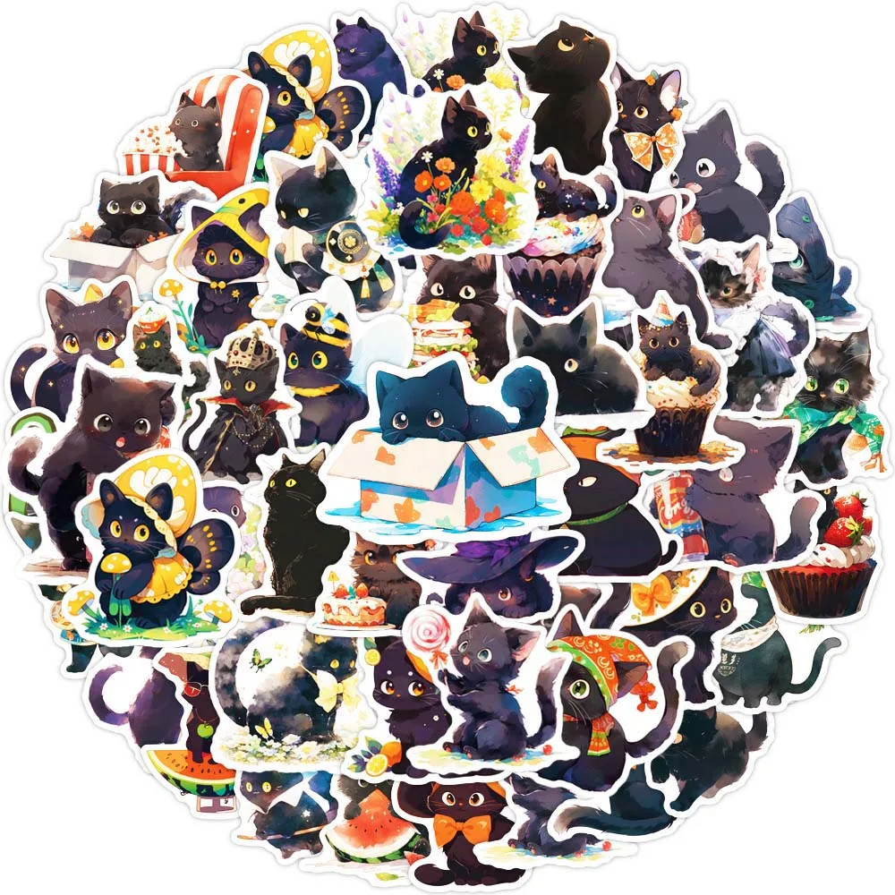 

10/50Pcs Cute Cartoon Black Cat Varied Graffiti Stickers Notebook Laptop Helmet Wall Travel Luggage Scrapbooking DIY Comics Gift