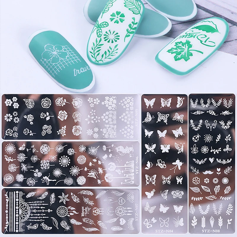 

Nail Art Templates Stamping Plate Design Flower Animal Leaves Flower Stripe Glass Temperature Lace Stamp Templates Plates Image