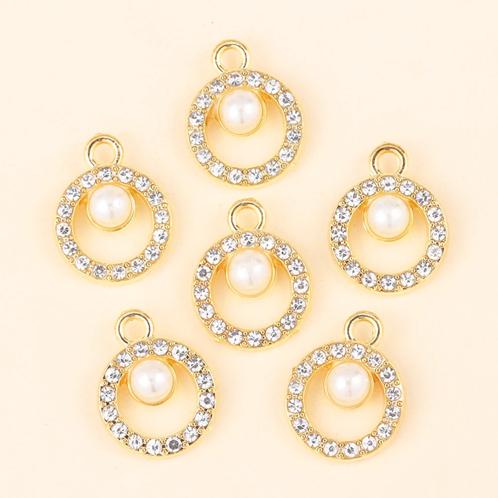 

10Pcs High Quality Inlaid Pearl Charm Zirconia Round Pendant for Diy Jewelry Making Necklace Earrings Fashion Women's Gift