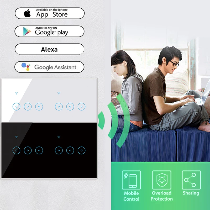 

Умный Беспроводной Выключатель, 4/5/6 клавиши, Wi-Fi, сенсорная панель управления, совместима с Alexa Google Home