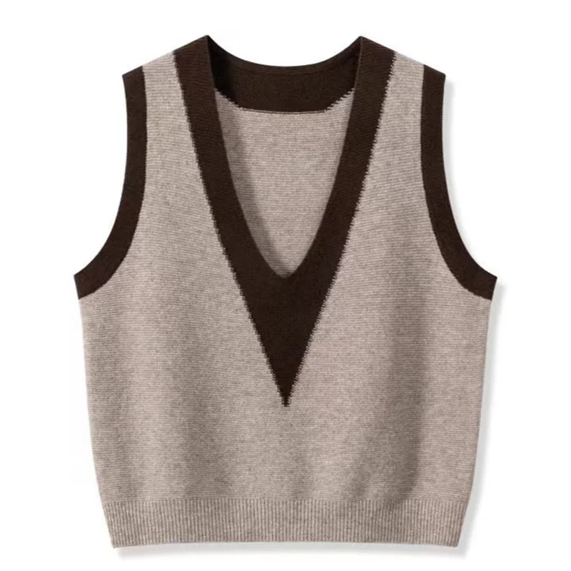 Осень-зима новый пуловер вязаный жилет женский повседневный свитер без рукавов с