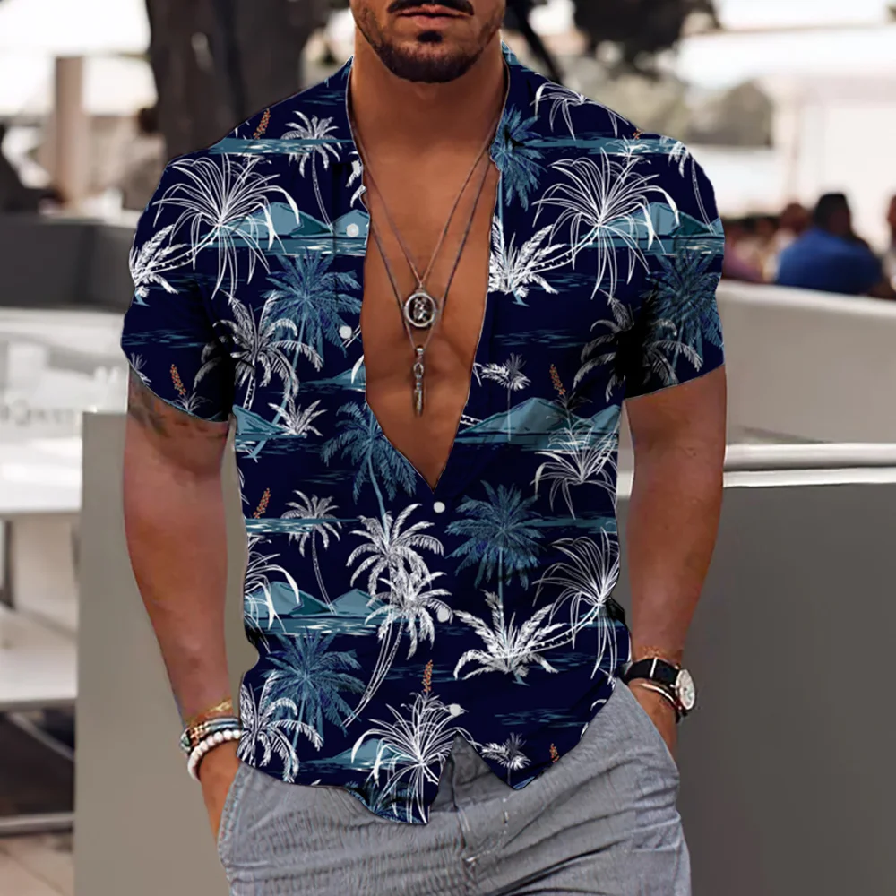 2023 Coconut Tree Shirts For Men 3d Printed Men's Hawaiian Shirt Beach 5xl Short Sleeve Fashion Tops Tee Shirt Man Blouse Camisa images - 6