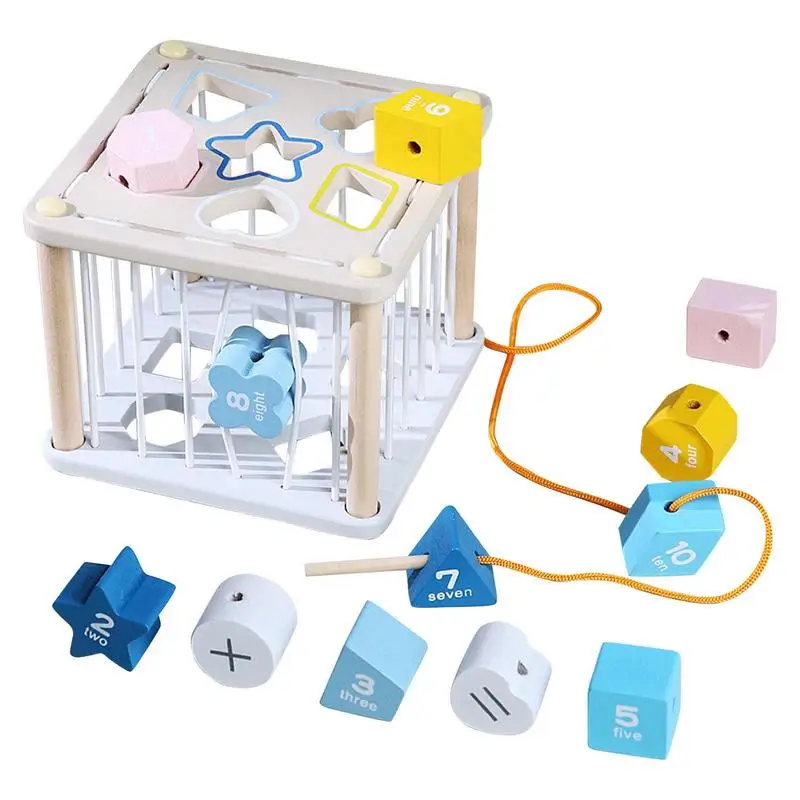 

Wooden Shape Sorter Blocks With Stretchy Rope Colorful Building Blocks For Intellectual Sorting Games For Early Education