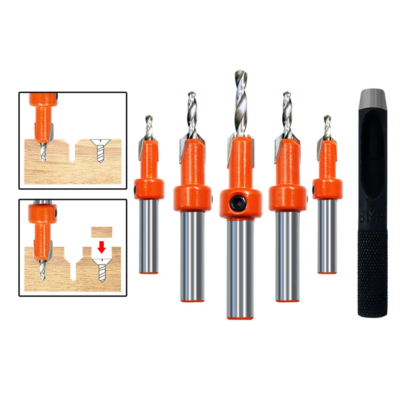 8/10mm Shank Woodworking Countersink Router Bit Screw Extractor Demolition HSS 4341 for Wood Milling Cutter Carbide Tips