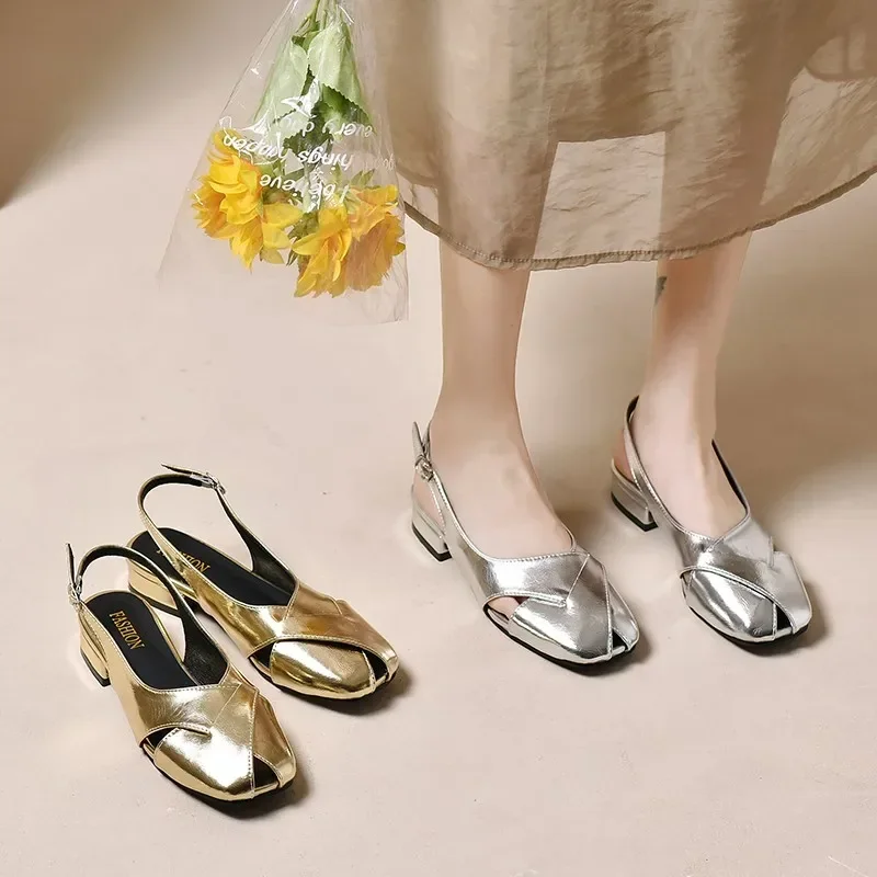 2024 летняя новая женская обувь с квадратным носком модный дизайн повседневные