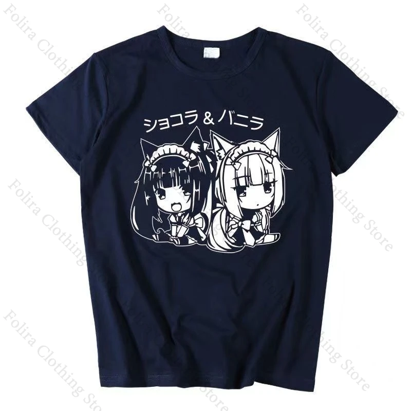 Фото Футболка с принтом Game Nekopara Chocola Vanilla, милые топы с короткими рукавами, летняя футболка, хлопковая футболка, повседневная летняя одежда №1
