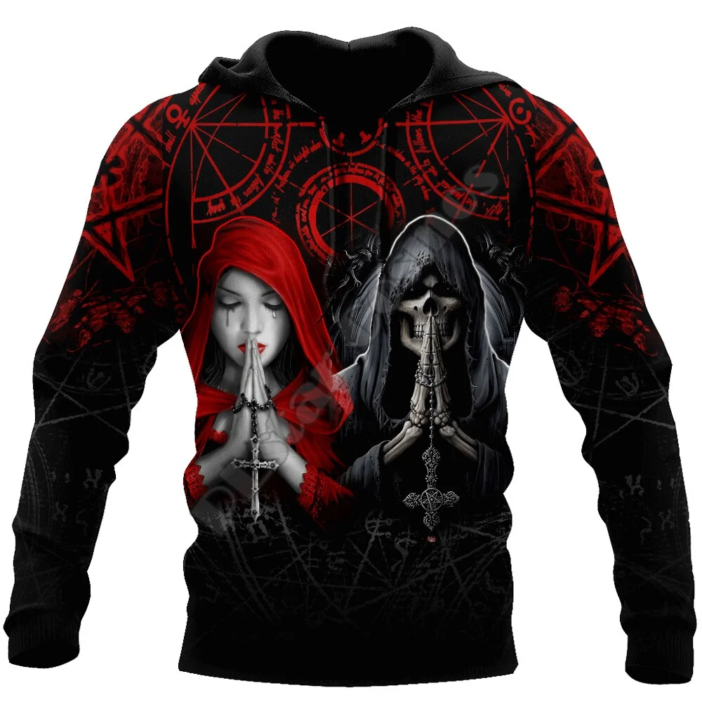 

Fashion Reaper Skull Angel And Demon 3D All Over Printed Sweatshirts Autumn Men Skull Hoodies Unisex Casual Pullover Streetwear