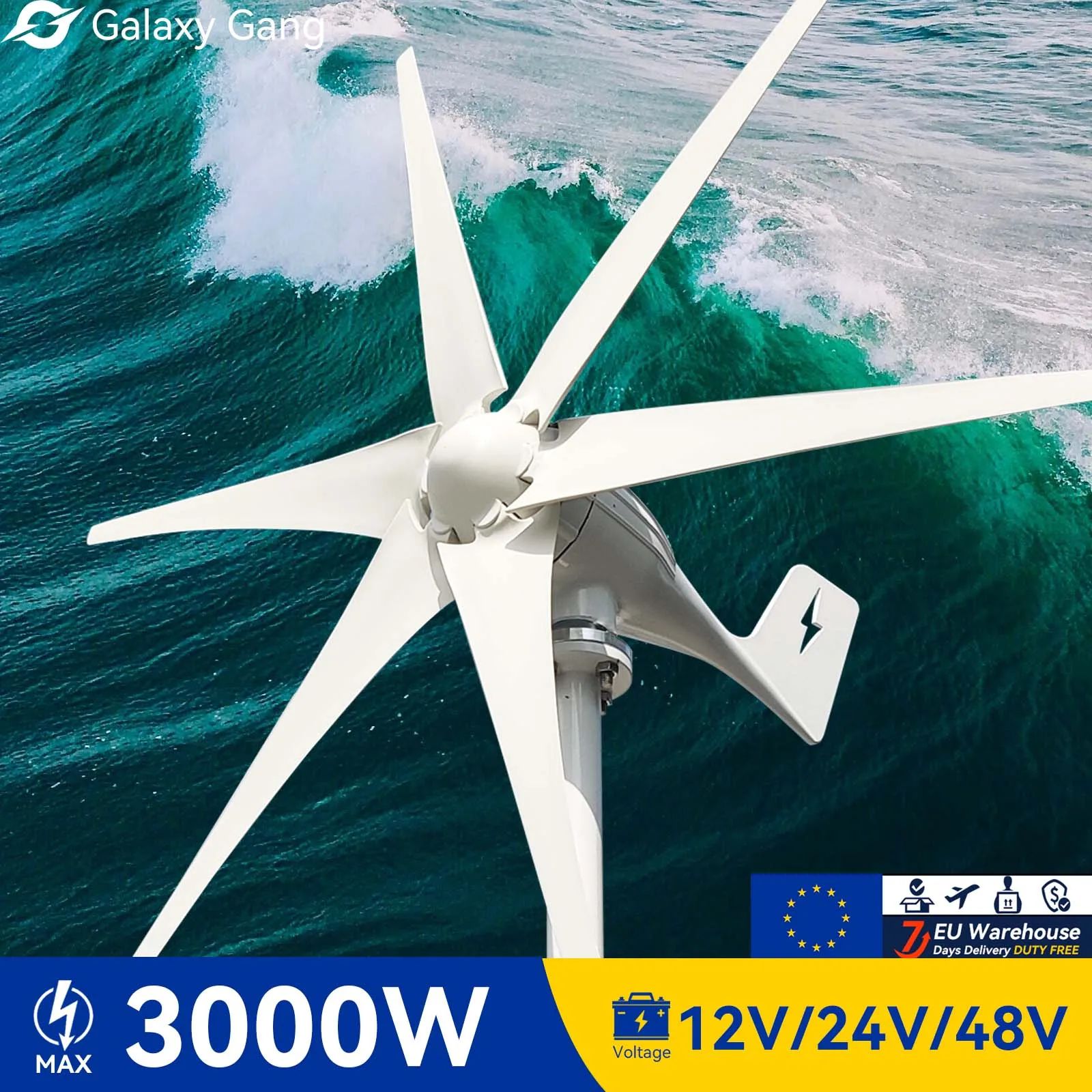 

Galaxy Gang 6 Blades Windmills Wind Turbine Generator Free Energy China Factory 3000W 12V 24V 48V With Mppt Charge Controller