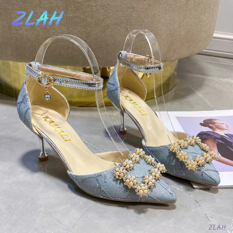 

New Women's High Heels Zlah Pointed Toe Women's High Heels Party Shoes All-match Women's Shoes Metal Embellished Dress Pumps