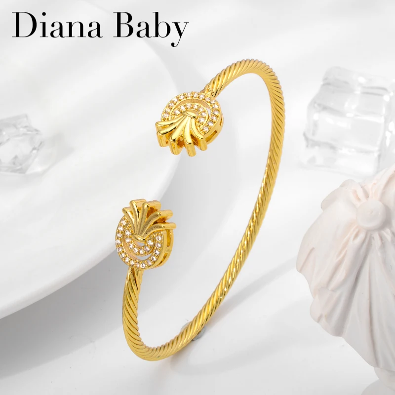 

Diana Baby Jewelry New In 18k Gold Color Women Bangle Zircon Fruit and Pineapple Cuff Bracelet Engagement Romantic Unique Gifts