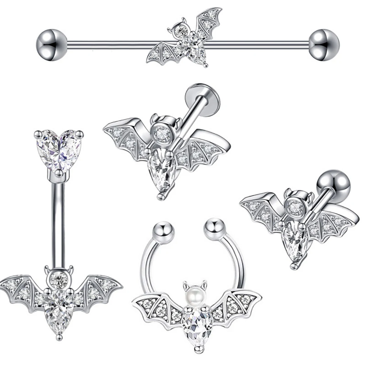

1pc Bat Belly Button Ring Clip Nose Septum Lip Navel Piercing Industrial Barbell Ear Cartilage Stud Earring Tragus Helix Jewelry