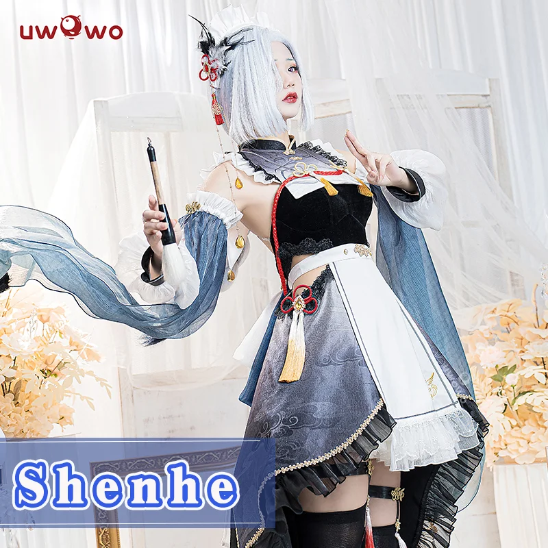 

[Flash Sale】UWOWO Shenhe косплей игра Genshin ударопрочный Косплей Shenhe горничная костюм женский костюм Горничная косплей