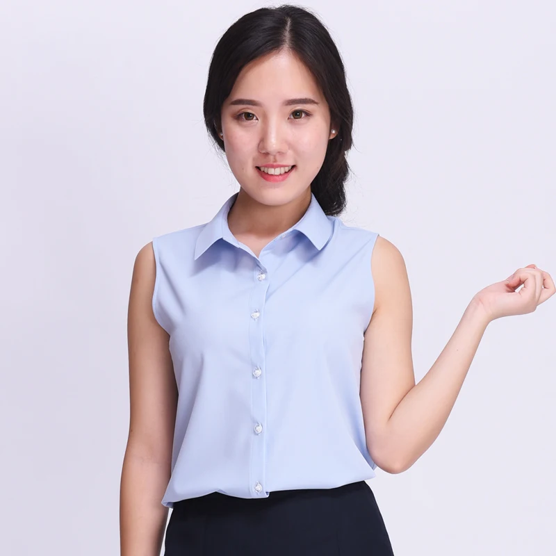 Блузка женская шифоновая без рукавов на пуговицах с воротником-стойкой