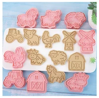 8pcsset cartoon rural animals cookie cutters plastic pressable biscuit mold fondant cookie stamp kitchen pastry baking tools