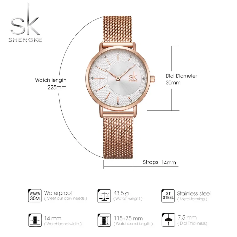 Shengke Fashion Rose Gold Women Watches Top Luxury Brand Ladies Quartz Wristwatch Bracelet Set Series Elegent Relogio Feminino enlarge