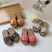 2022 childrens slippers summer teen pleated shiny princess toddler baby beach shoes indoor fashion girls slippers size 24 37