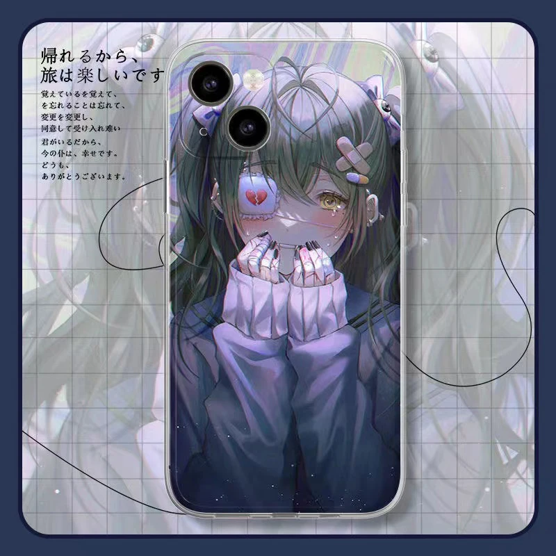

Anime Sick Cry Girl Cartoon Phone Case For iphone 11 12 13 Mini Pro Max XS X XR 7 8 5 6 6S plus Soft Shockproof Cases Cover