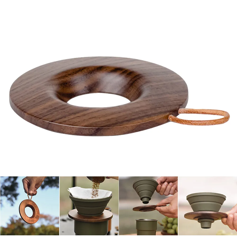 

Coffee Brewing Filter Cup Black Walnut One Piece V60 Coffee Filter Cup Japanese Retro Style with Hanging Rope for Outdoor