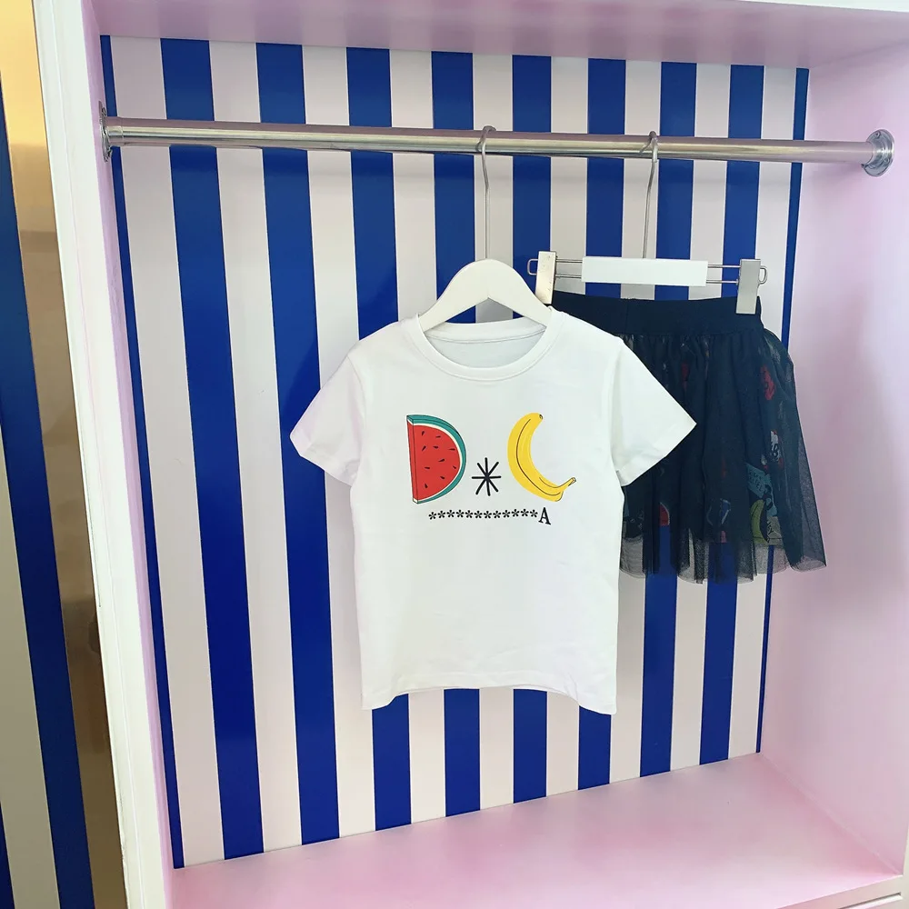 

Designer Kids Clothes Girls Boutique Outfits Cute Cartoon Cotton T-shirt Children's Clothing Mesh Skirt 2 Piece Sets Baby Girls