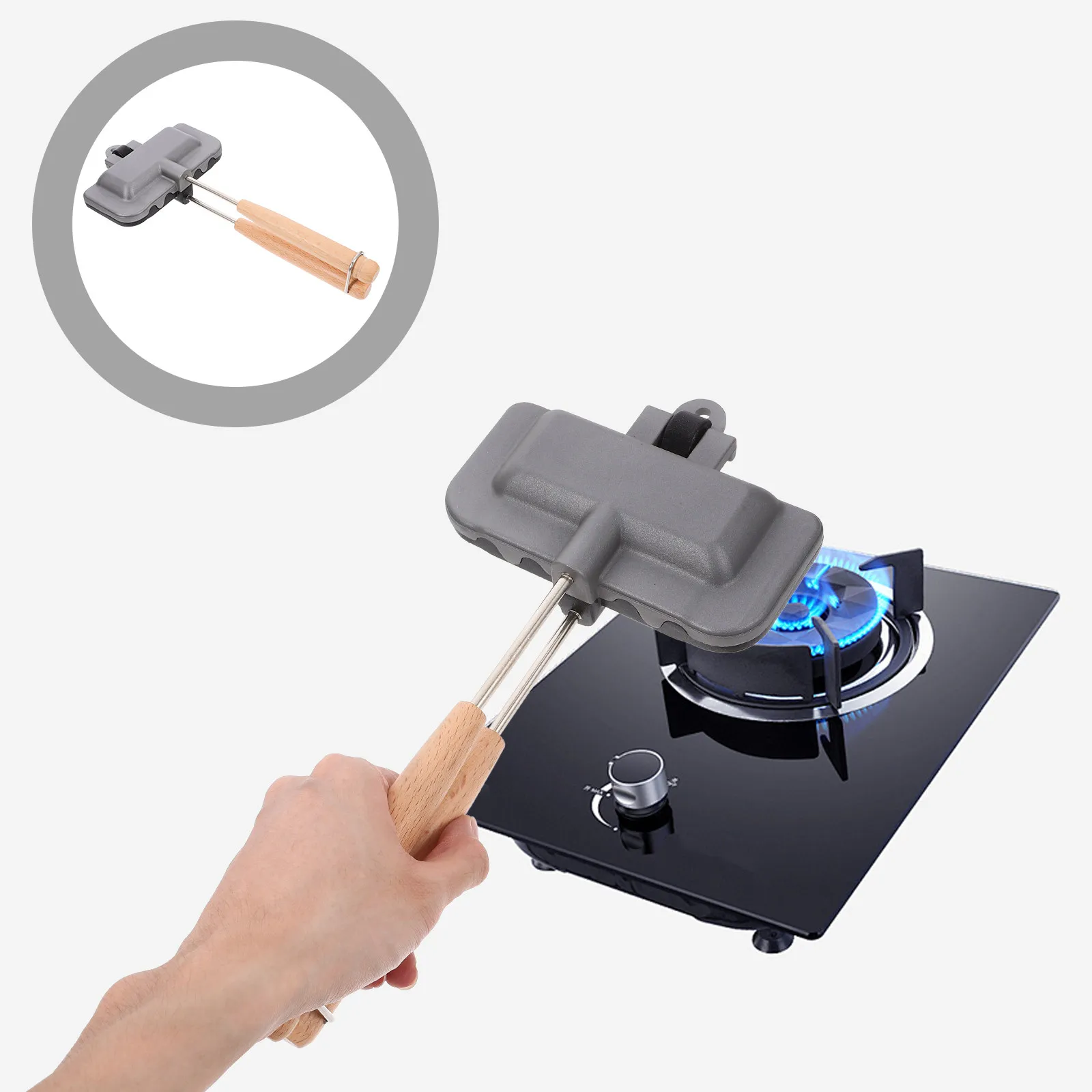 Фото Сковорода для сэндвичей двусторонняя, с антипригарным покрытием, для домашней кухни, форма для выпечки хлеба, противень для жарки, кухонная утварь №1