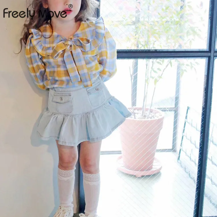 

Freely Move Girls' Denim Skirt Mini Skirt Baby Girl Solid Children's Princess Western Style Ruffles Skirt Summer Pettiskirt