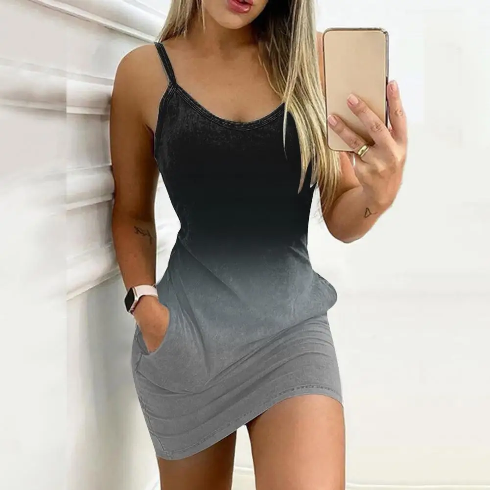 

Female Stylish Spaghetti Straps Backless Mini Dress Temperament Mini Dress Sleeveless for Party