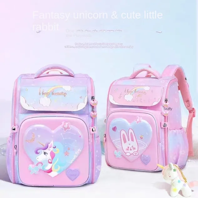 

New Kids Schoolbag 1-5 Grade Primary Orthopedic School Backpack For Girls 3D Cartoon kawaii Unicorn School Bag Mochila Infantil