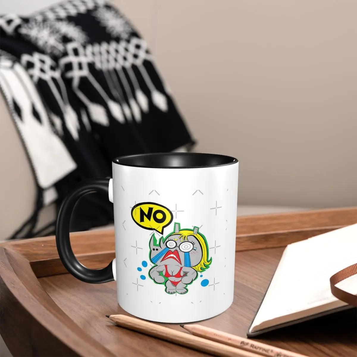 

TABCXON 040F Rhino Q Say NO Coffee Mugs Office Playing Personalized Practical cups