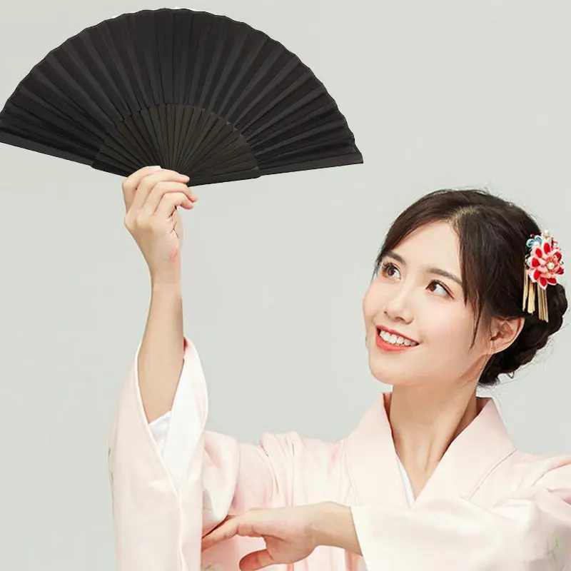 

1PC Black Handheld Folding Fan Oriental Cloth Fabric Fan Chinese Tai Chi Folding Fan for Dancing Wedding Gift Home Decor