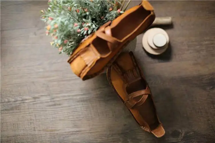 Фото Женские туфли Careaymade из натуральной кожи на плоской подошве, мягкие сандалии с низким вырезом, квадратным носком, широкими пряжками и шнуровкой, богемные женские лоферы №2