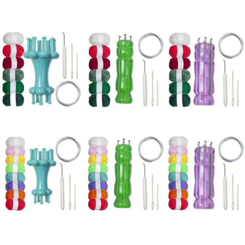

Portable Colorful Wool with DIY Machine 6-color/8-color Weaving Knitting set Green- Double-head/Semi-Transparent
