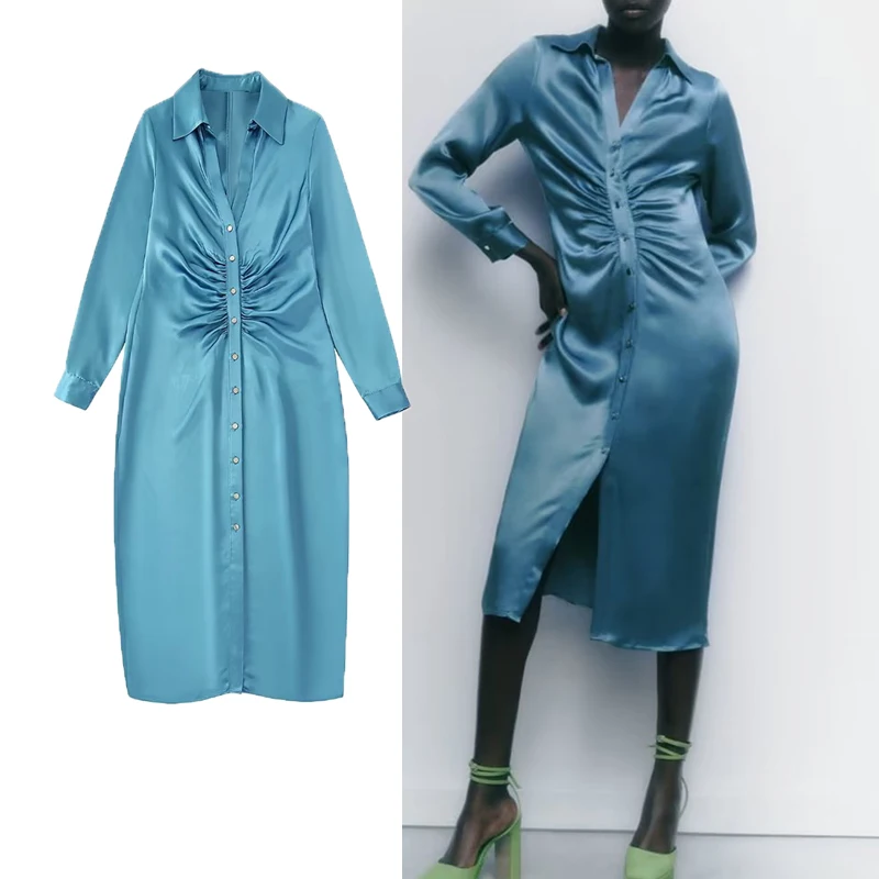 

Dress women 2022 new fashion simple slim pleated autumn ladies dress elegant and chic casual commuter youth dress women