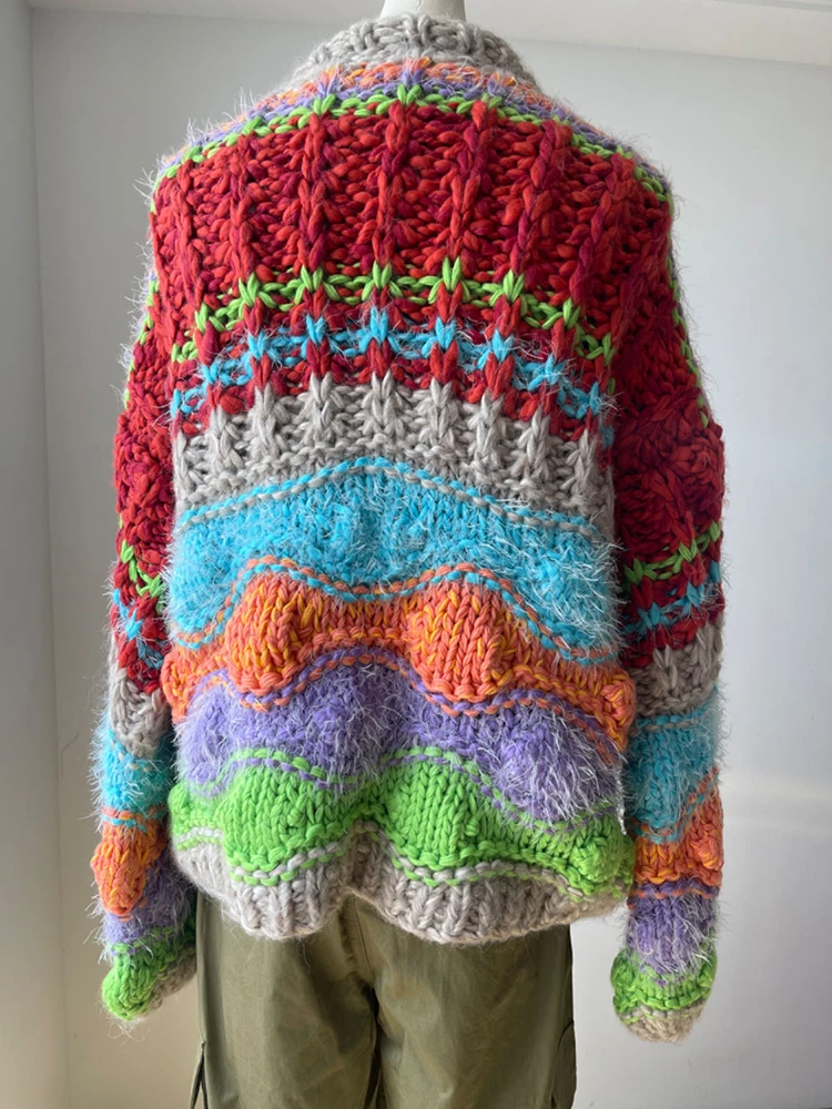 Массивный кардиган женский свободный трикотаж ручной работы осень 2024 нишевый