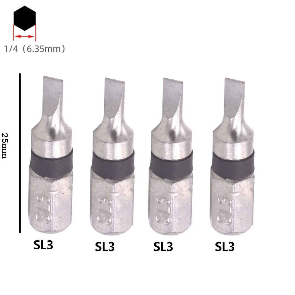 

4 шт. магнитные Биты для отвертки 1/4 дюйма, биты для отвертки с шестигранной головкой, квадратная головка, 25 мм, ручной гаечный ключ, отвертка SL2 SL3 SL4 SL5