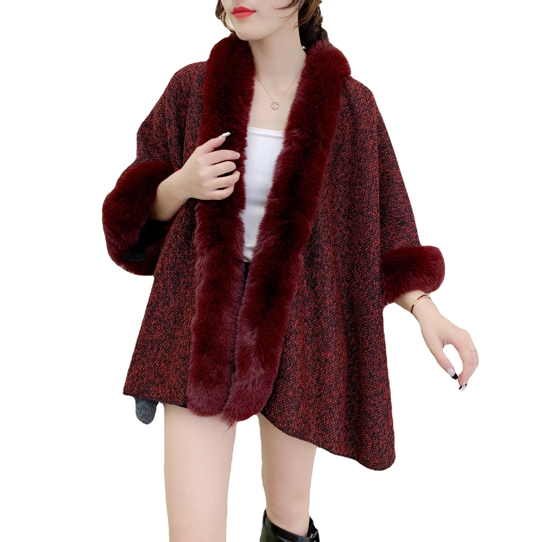 Classic Split Towel Flannel Composite Women's Faux Fur Rex Rabbit Shawl Female E-commerce Processing Customization Cardigan