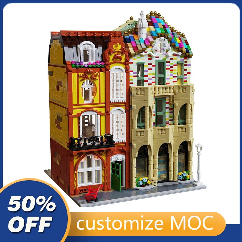 

4453PCS Customized MOC Modular Casa Brickllo street view Model Building Blocks Bricks Children birthday toys Christmas gifts