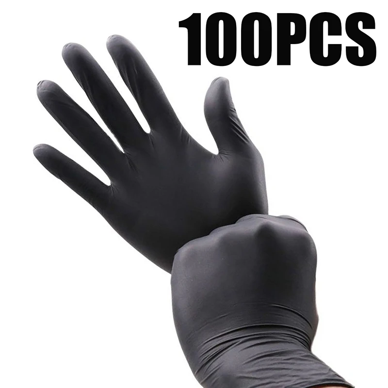 

100Pcs Black Disposable Nitrile Glove Kitchen Household Cleaning Waterproof Gardening Tattoo Car Wash Haircutting Chemical Glove