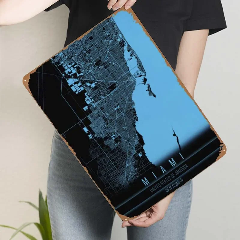 Майами Флорида США жестяная карта знак настенный художественный Декор игровая