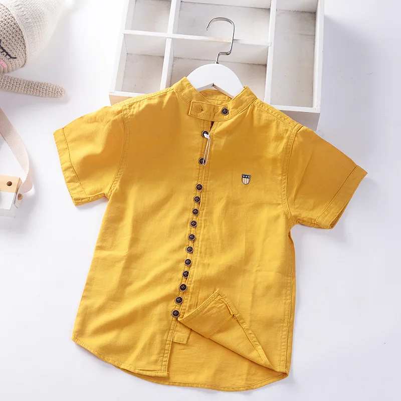 

Blend Children Clothes Boys Tshirt Teenager Yellow Kids Linen Tops Cotton Shirt Summer Teen