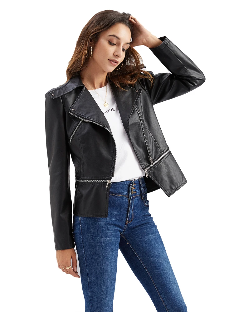 Women's European new leather dress women's detachable hem spring and autumn coat women's fashion casual jacket 2021