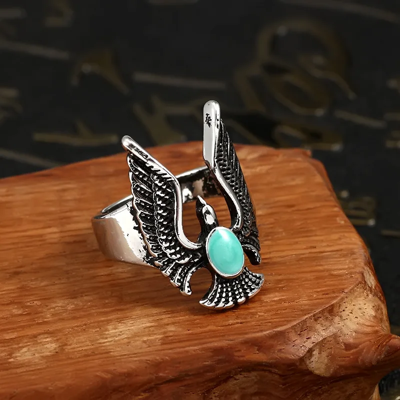 

Fashion High Quality Flying Eagle Inlaid Sapphire Ring Flying Eagle Retro Punk Animal Rock Rider Rings Men's Ladies Jewelry
