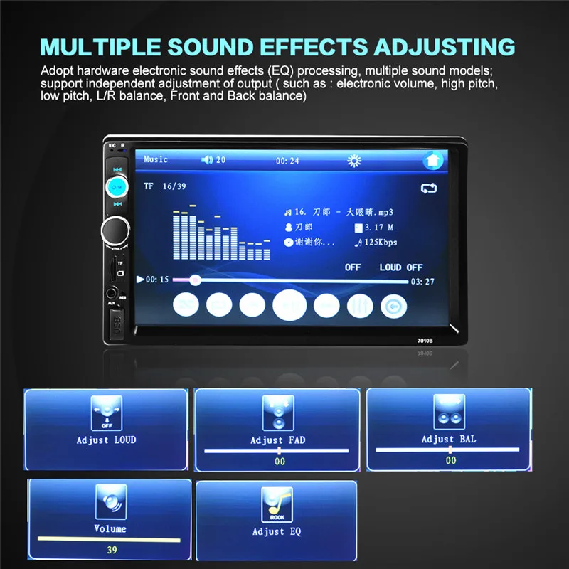 Фото 7010B 7-дюймовый автомобильный радиоприемник Bluetooth V2.0 Автомобильная стереосистема HD с сенсорным экраном MP5-плеер SD MMC USB FM MP3/MP4 Пульт дистанционного управления громкой связью №3