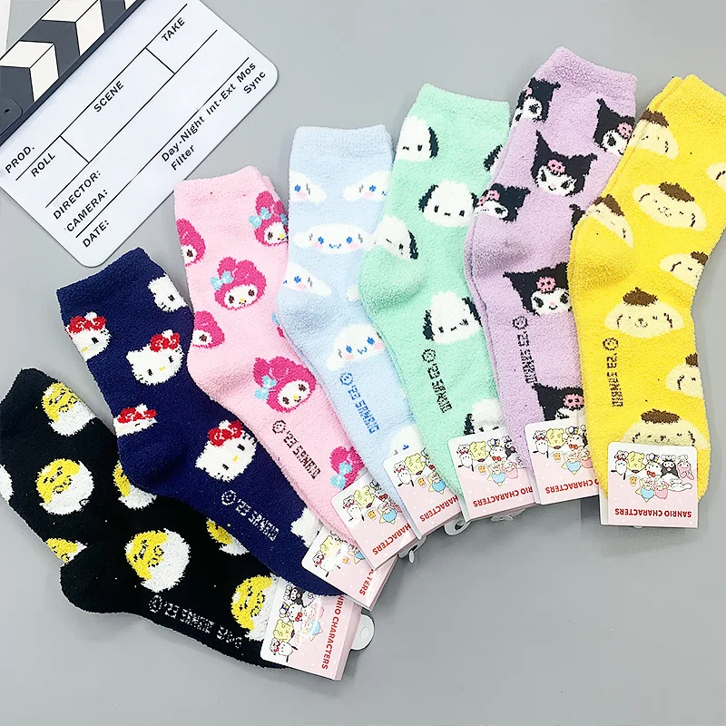 

Sanrio Plush Socks Winter Kuromi HelloKitty Pochacco Full Print Cartoon Socks Ladies Floor Socks Sleep Socks Korean Version