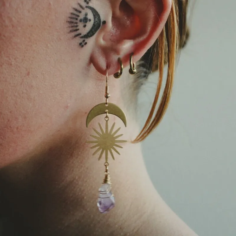 Женские серьги-подвески в стиле бохо с аметистом |
