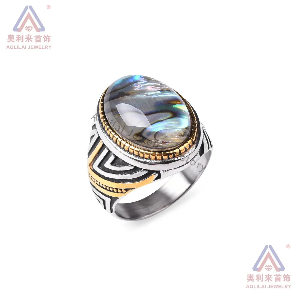 

Men's/Women 316LStainless/Titanium Steel Onyx Half-Gilded Stripe Rings Classic Fashion Trend Jewelry Eco-Friendly Material