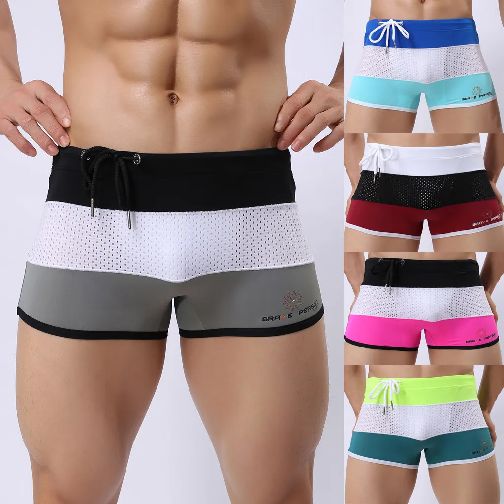 

Men's Summer Stripe Fashion Flat-Corner Beach Sports Swimming Trousers Mens Swimwear with Liner Bathing for Men
